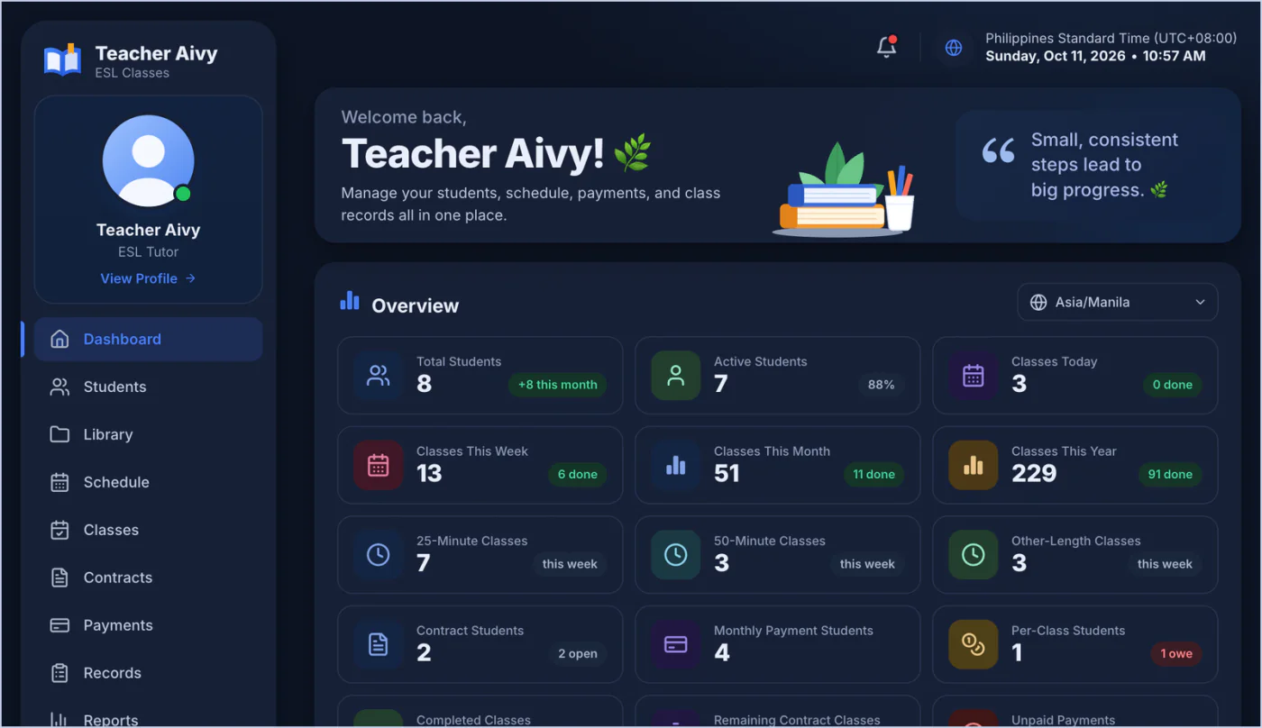 The Tudlo Tracker dashboard in dark mode
